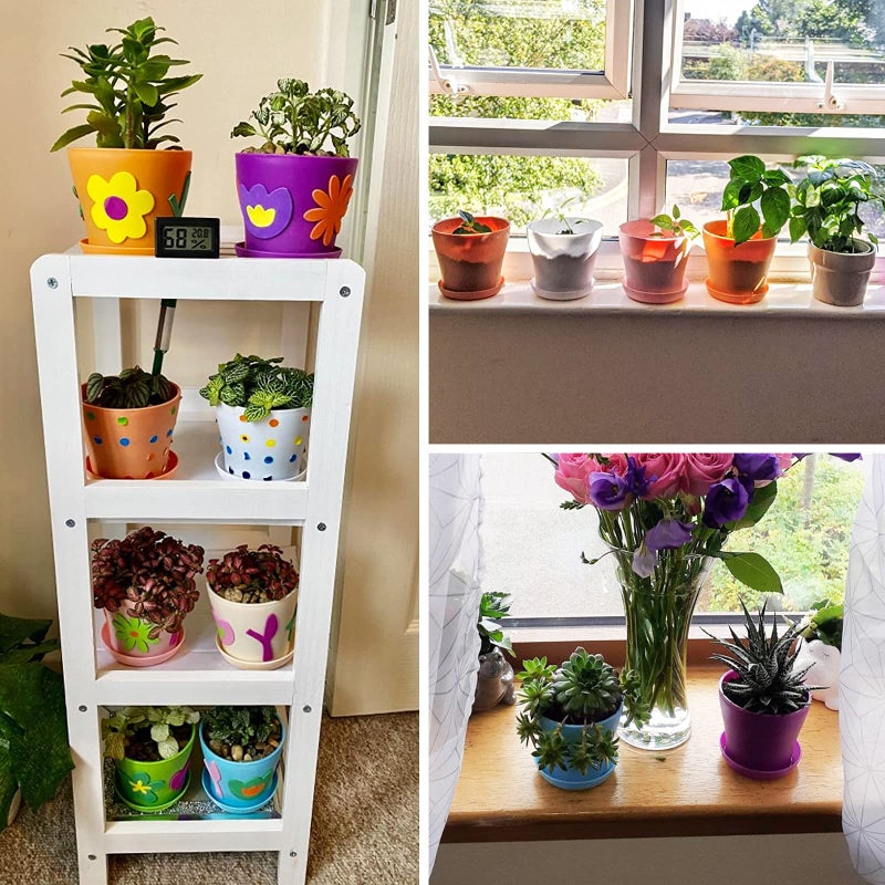 KINGLAKE 8 Pcs 4" Plastic Plant Flower Seedlings Nursery Pot/Pots Planter Colorful Flower Plant Container Seed Starting Pots with Pallet and Drainage Holes for Home Garden Flowers Plants,8 Colors - Image 5